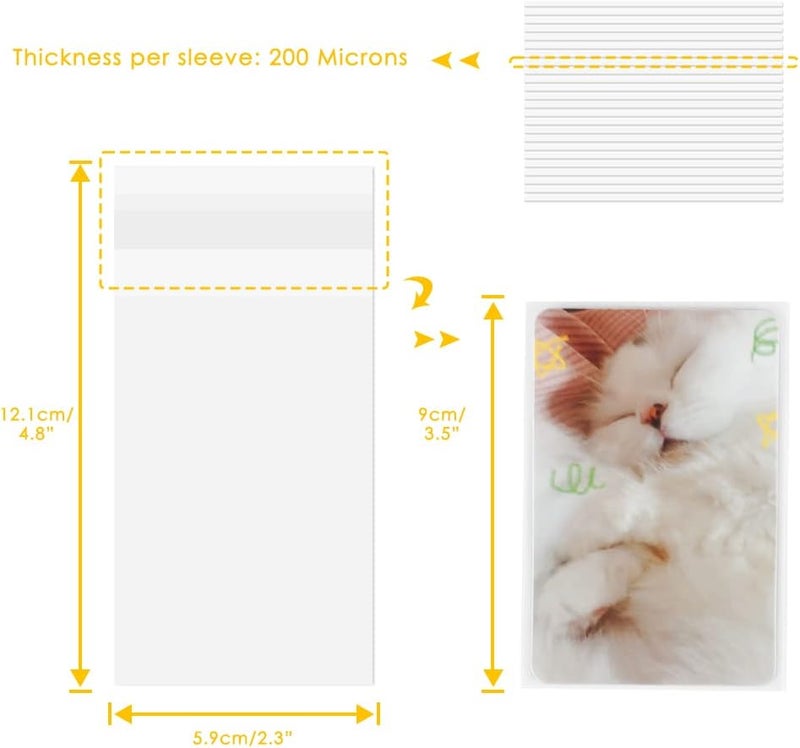 baskiss 100 Packs Photocard Sleeves, 59 x 90 mm 200 Microns Kpop Clear Sleeves Idol Photo Cards Transparent Protector Trading Cards Shield Cover (Sealable) - Image 2